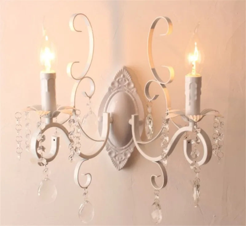 Afralia™ Black Wrought Iron Crystal Candle Wall Lamp