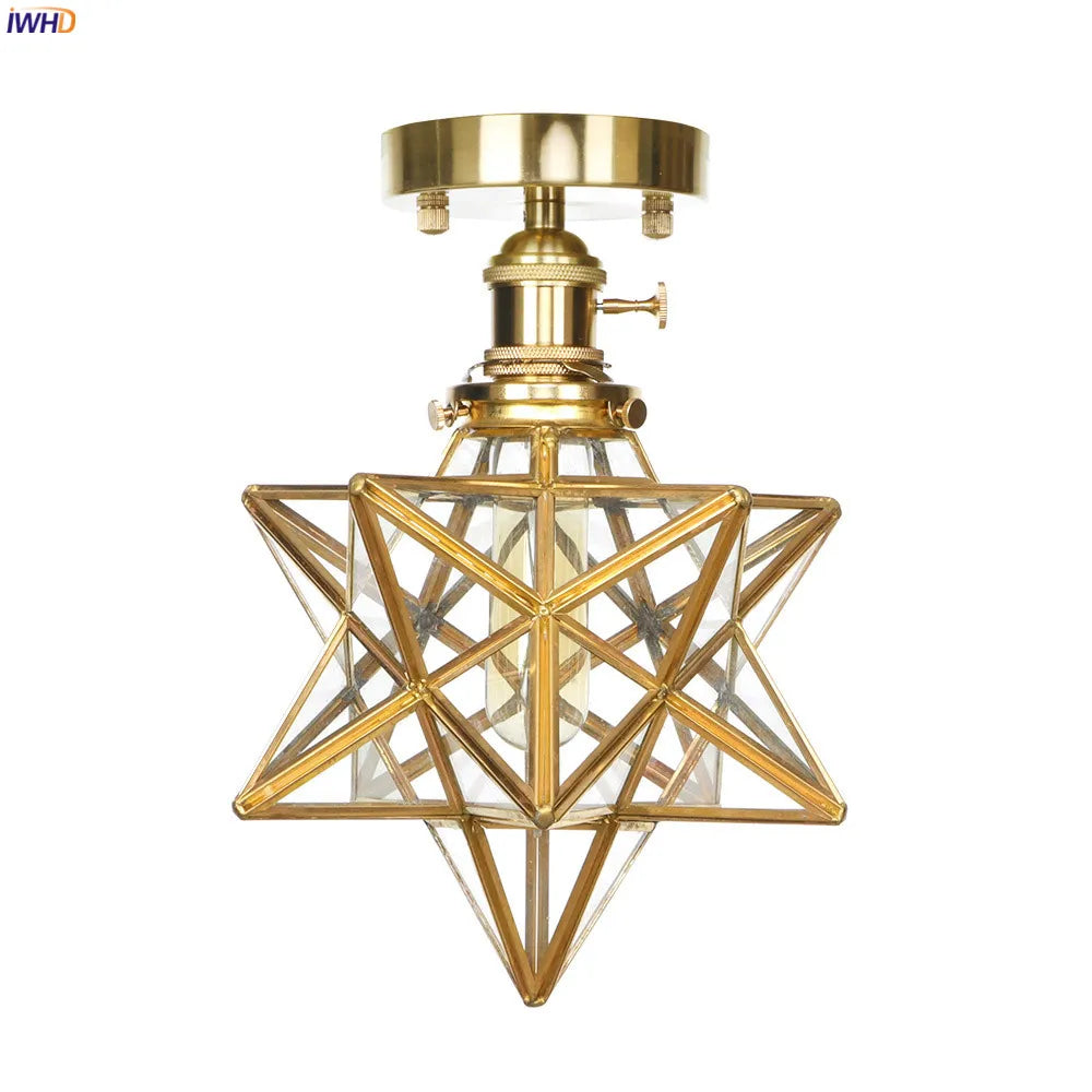 Afralia™ Glass Copper Ceiling Light Vintage Retro Nordic Style Bedroom Living Room Lamp