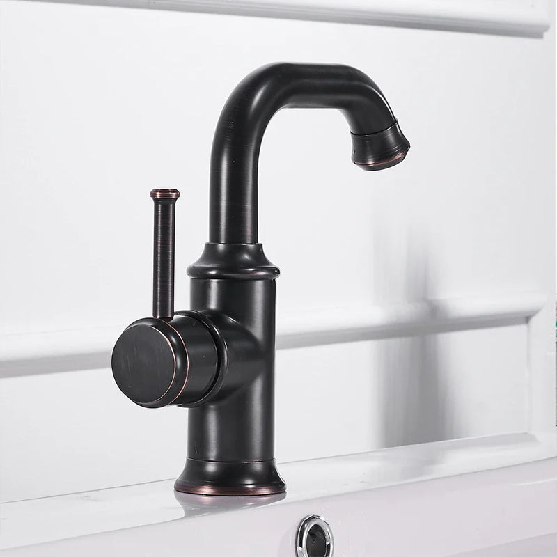 Afralia™ Black Brass Bathroom Faucet Hot Cold Water Mixer Tap WF-18061