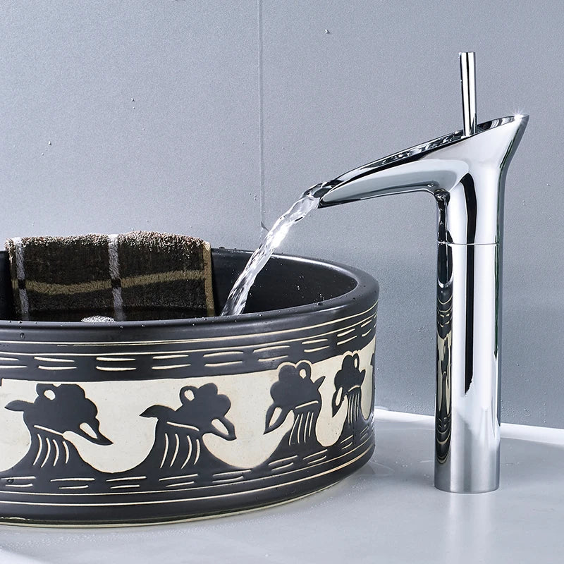 Afralia™ Modern Chrome Finish Waterfall Bathroom Sink Faucet with Single Handle