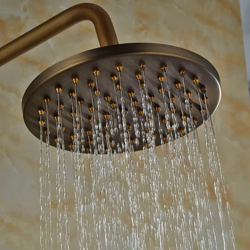 Afralia™ Antique Brass Wall Mount Shower Faucet with Hand Shower, 8" Rain Shower Head