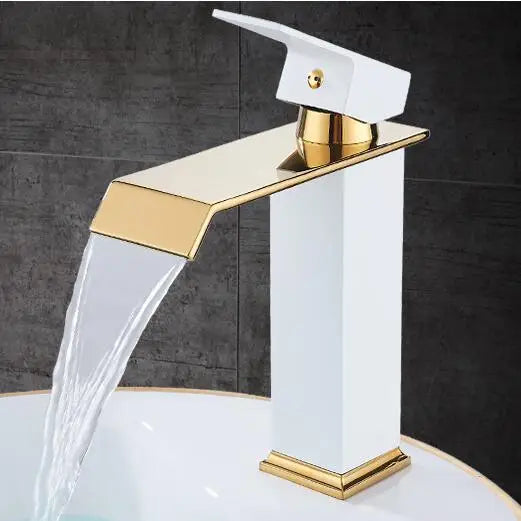 Afralia™ Waterfall Bathroom Faucet Single Handle Basin Mixer Tap Gold Antique Brass Sink