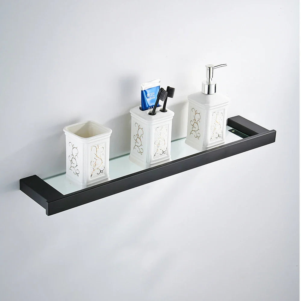 Afralia™ Matte Black Bathroom Hardware Set: Paper Holder, Towel Rail, Robe Hook, Toilet Brush Holder & Accessories