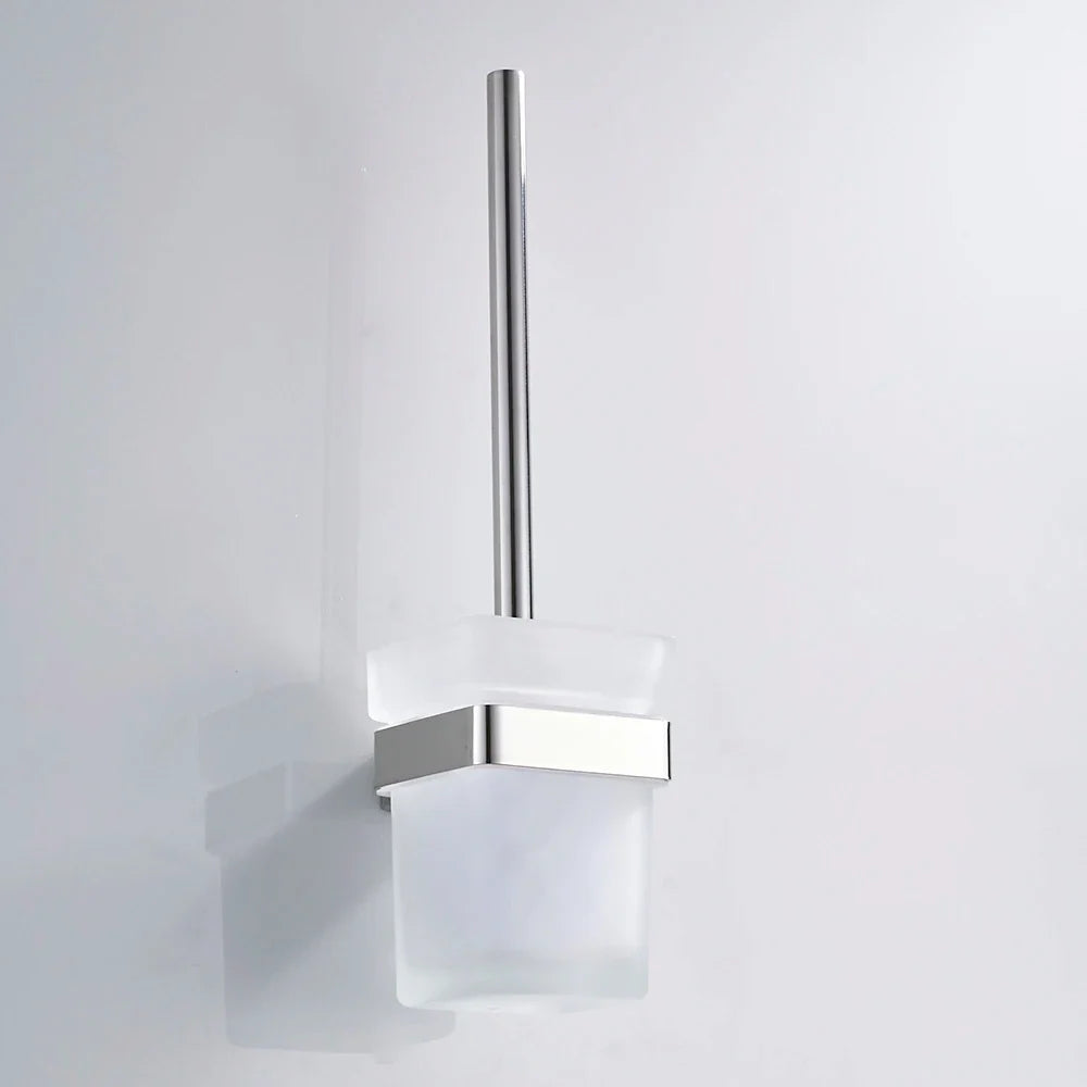 Afralia™ Stainless Steel Toilet Brush Holder with Square Glass Cups, Bathroom Hardware Square Style