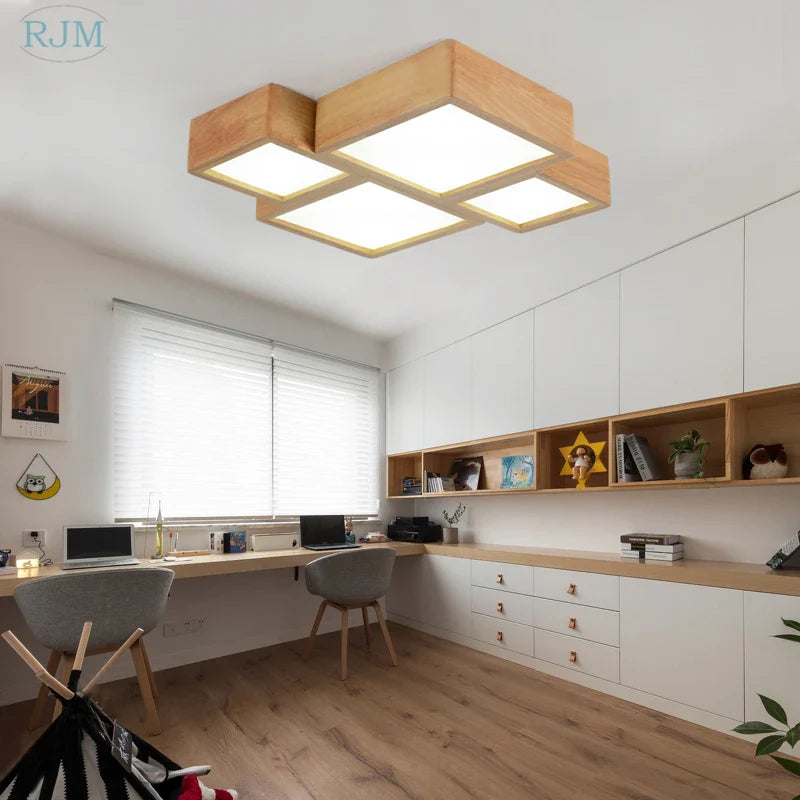 Afralia™ Japanese Solid Wood Ceiling Lamp for Home Living Room Bedroom Study