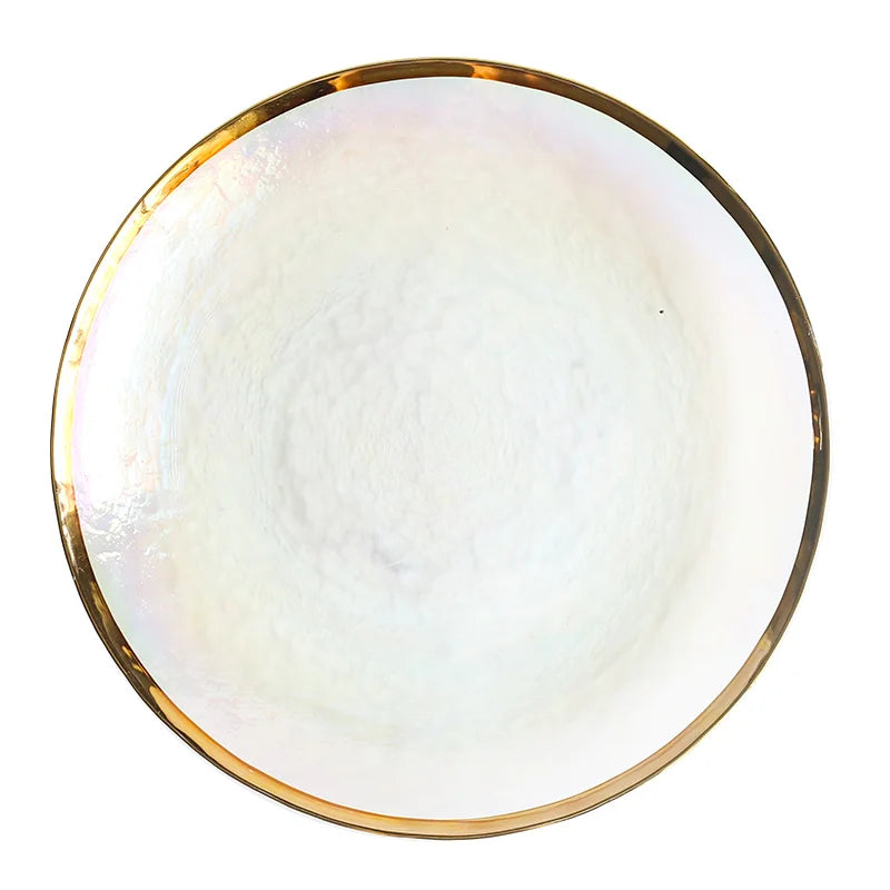 Afralia™ Hammer Grain Gold Glass Salad Bowl - Round Ceramic Fruit Bowl