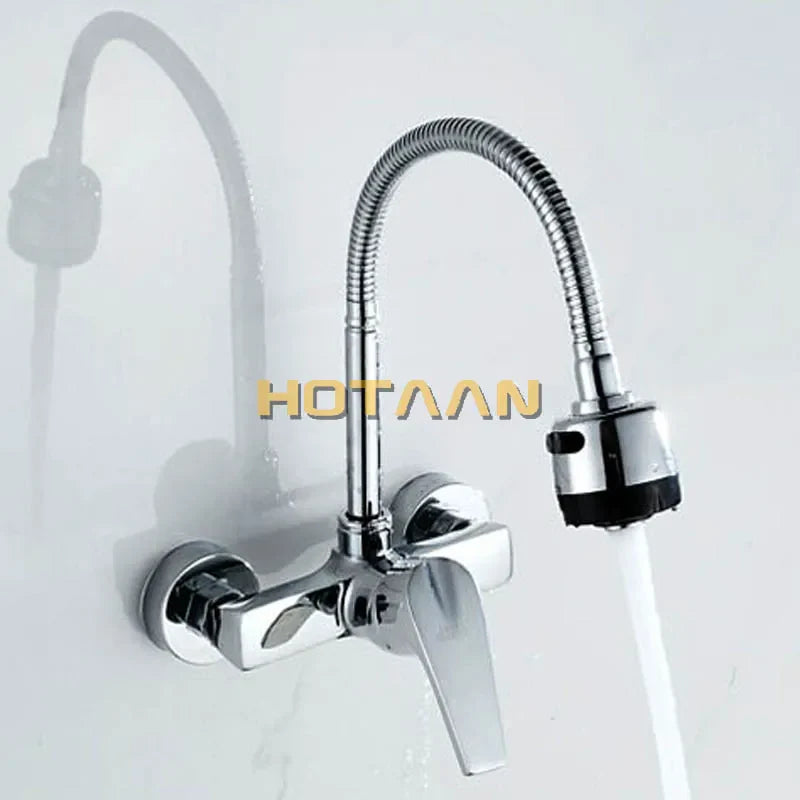 Afralia™ Dual Hole Brass Chrome Kitchen Sink Tap Mixer