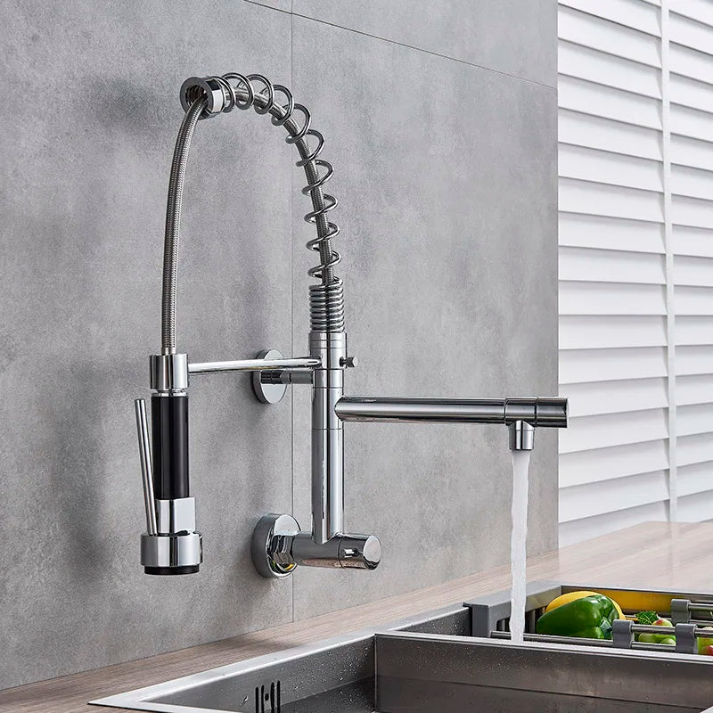 Afralia™ Chrome Black Kitchen Faucet - Swivel Spout, Wall Mounted, 360 Rotation