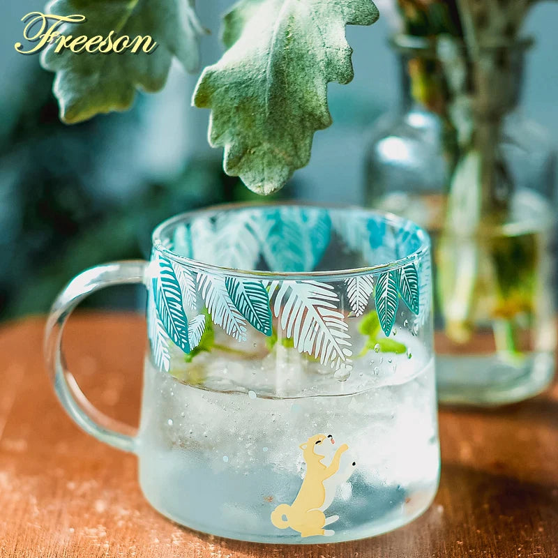 Afralia™ Glass Coffee Mug 320ml Cute Squirrel Tea Cup Heat Resistant Beer Mug