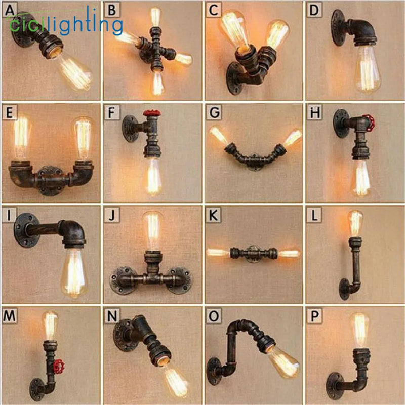 Afralia™ Vintage Iron Rust Water Pipe Wall Lamp E27 Sconce Light Industrial Home Lighting Fixtures