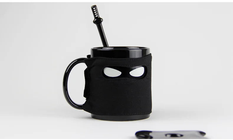 Afralia™ Black Ninja Mug, Unique Ceramic Tea Cup, Creative Novelty Gift