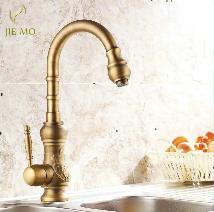 Afralia™ Antique Brass Porcelain Basin Mixer Hot Cold Tap - 360 Degree Swivel Kitchen Faucet