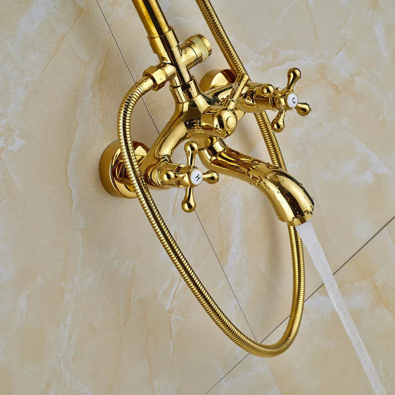 Afralia Golden Shower Mixer Taps with 8" Rainfall Shower Head and Handshower