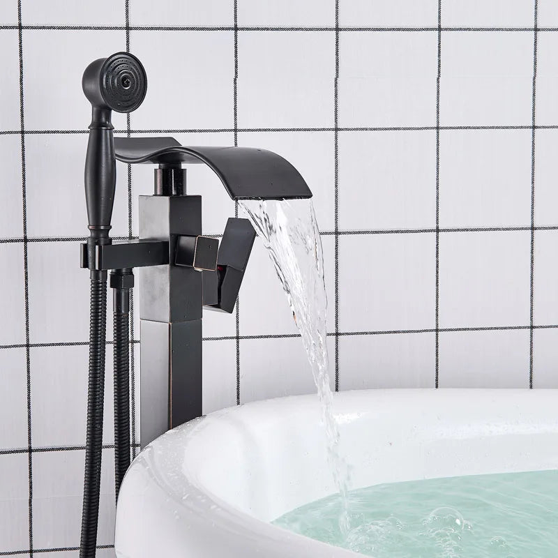 Afralia™ Black Bronze Bathtub Mixer Faucet | Single Handle Waterfall Tub Fixture