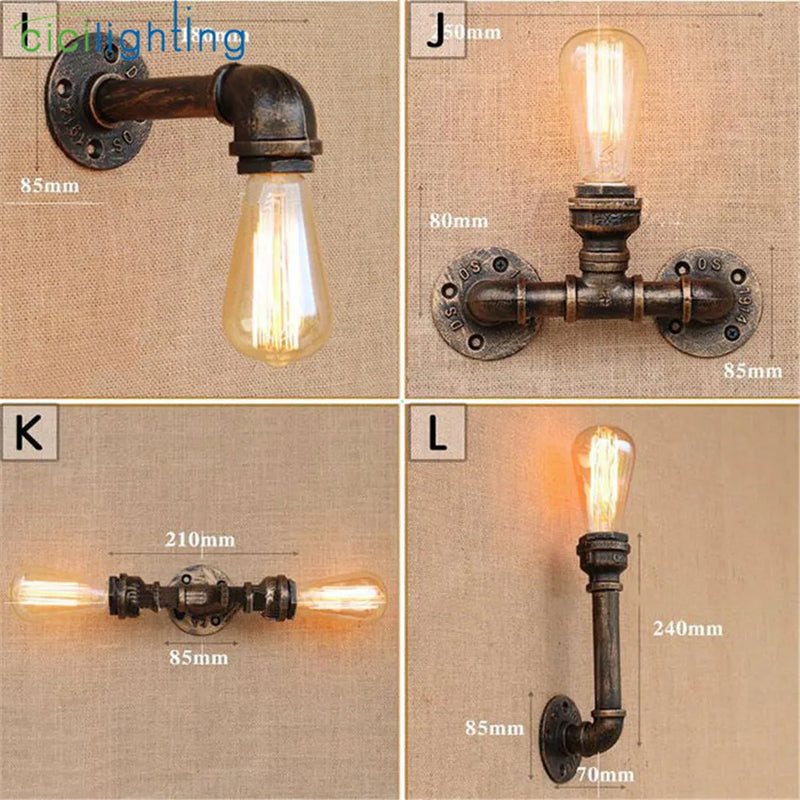 Afralia™ Vintage Iron Rust Water Pipe Wall Lamp E27 Sconce Light Industrial Home Lighting Fixtures