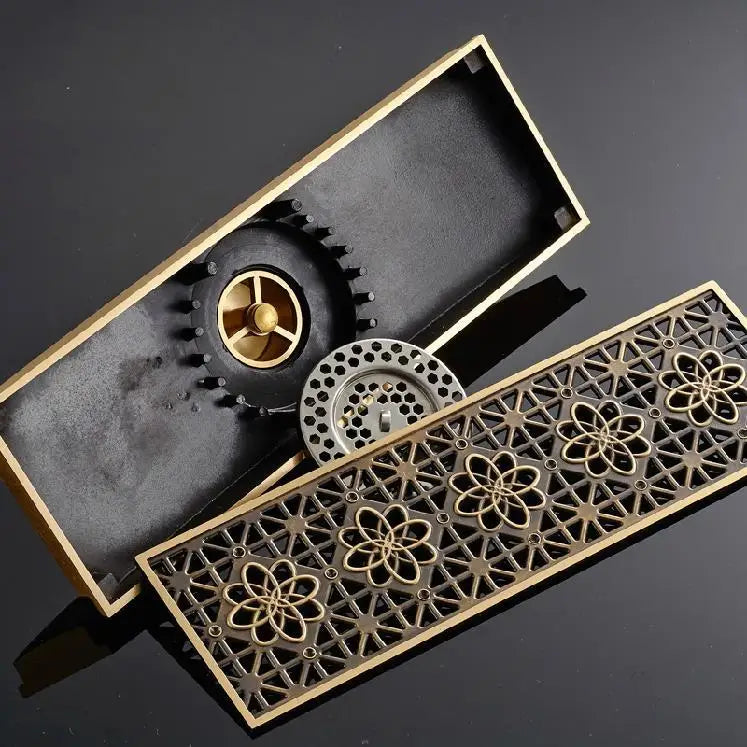 Afralia™ Euro Antique Brass Carved Floor Drain Cover for Bathroom Bath Accessories