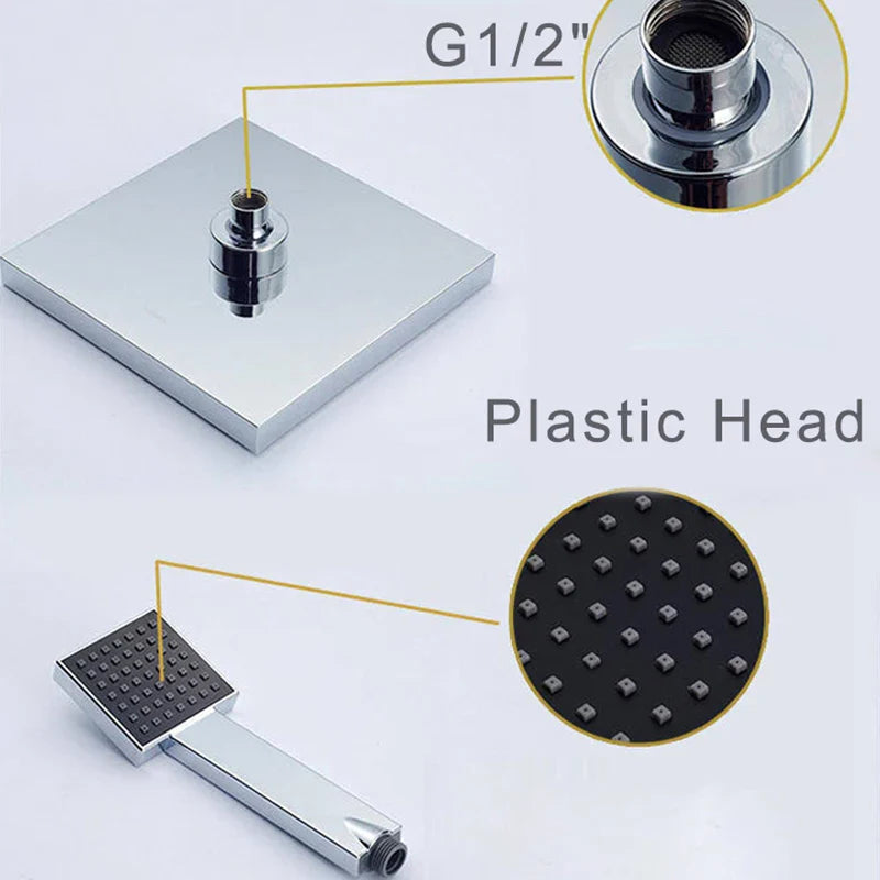 Afralia™ Matte Black Shower Faucet Set with 8" Rainfall Head and Handshower