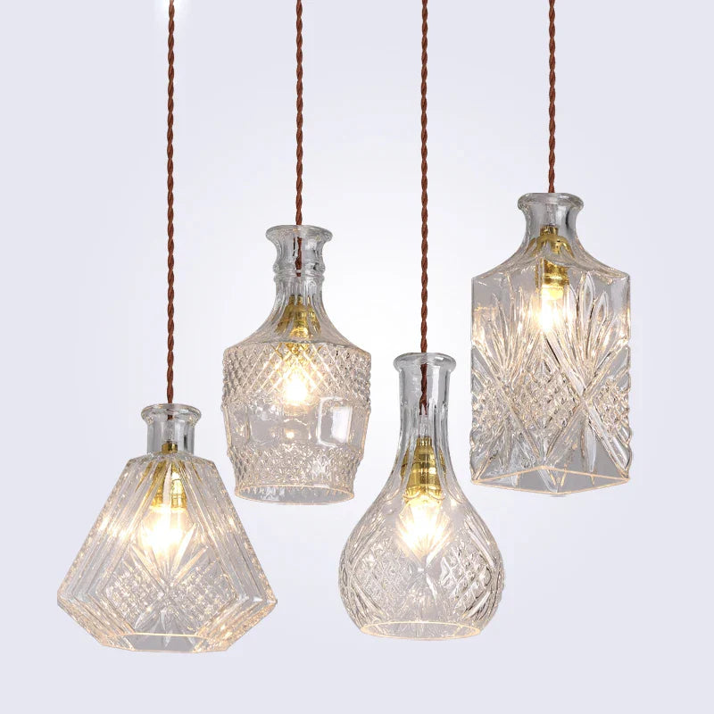 Afralia™ Vintage Wine Bottle Pendant Lights Glass Pendant Lamps for Cafe/Bar E27