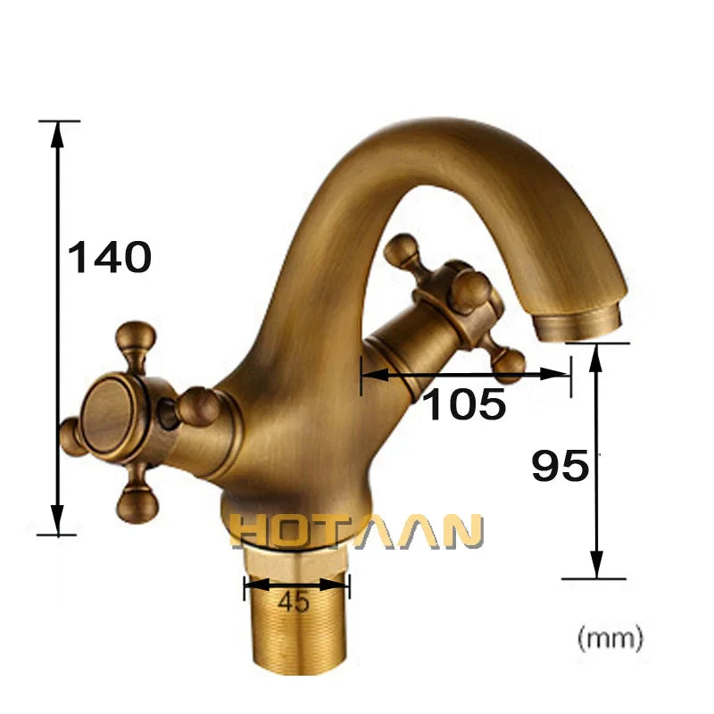 Afralia™ Antique Brass Double Handle Faucet Kitchen Bathroom Basin Mixer Robinet Antique