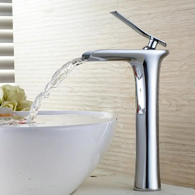 Afralia™ White Basin Faucet - Luxury Waterfall Tall Mixer Tap for Bathroom Sink