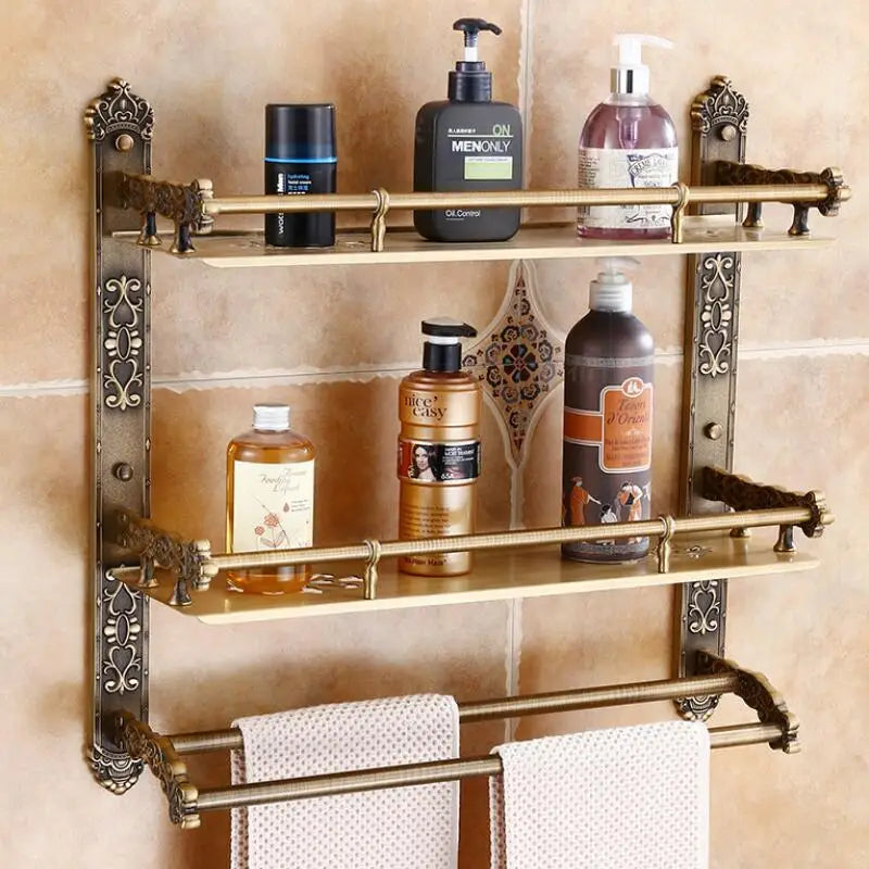 Afralia™ Antique Bronze Carved Aluminum Bathroom Accessories Set: Towel Rack, Paper Holder, Hooks