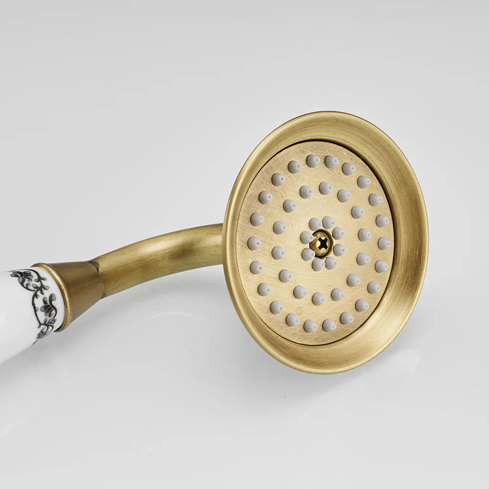 Afralia™ Antique Brass Hand Held Shower with Luxury Ceramics - Round Rainfall Faucet