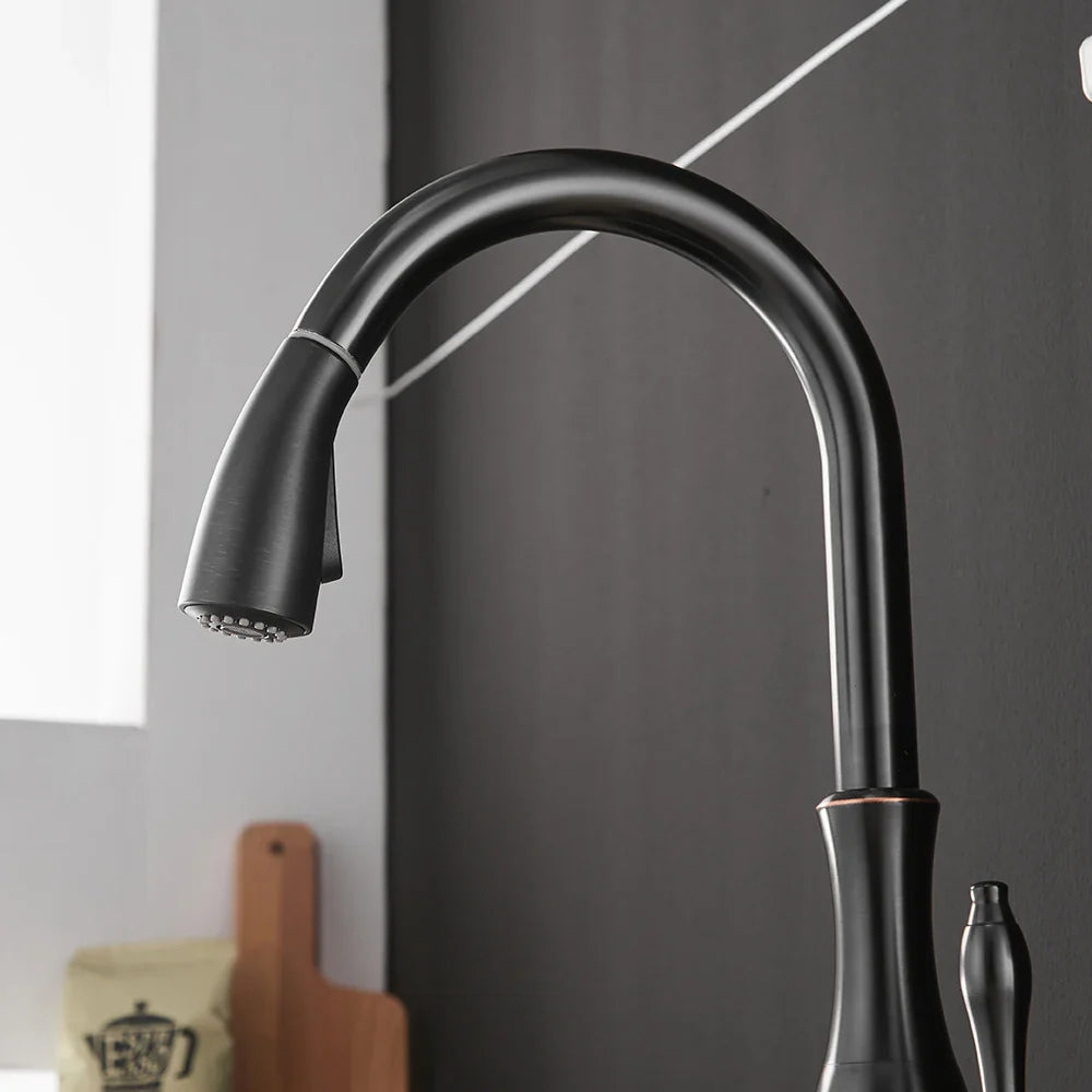 Afralia™ Black Single Handle Pull Out Kitchen Faucet - Swivel 360° Water Mixer Tap