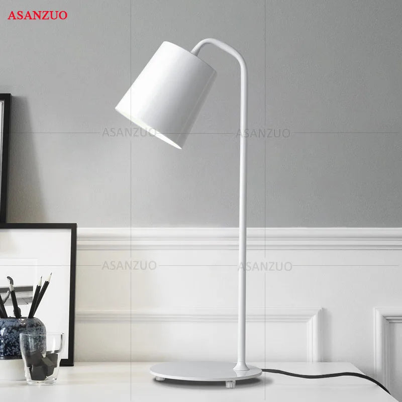 Afralia™ Modern Minimalist Black White Yellow Table Lamp LED Wrought Iron Desk Lamp