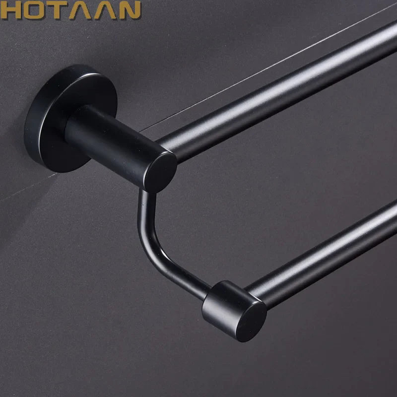 Afralia™ Matte Black Stainless Steel Double Towel Bar 60cm