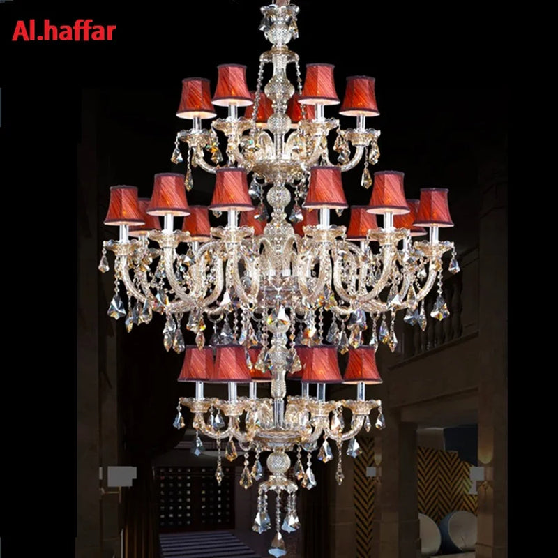 Afralia™ Luxury Crystal Candle Chandelier - 24 Lights, 3 Floors, Modern K9 Design