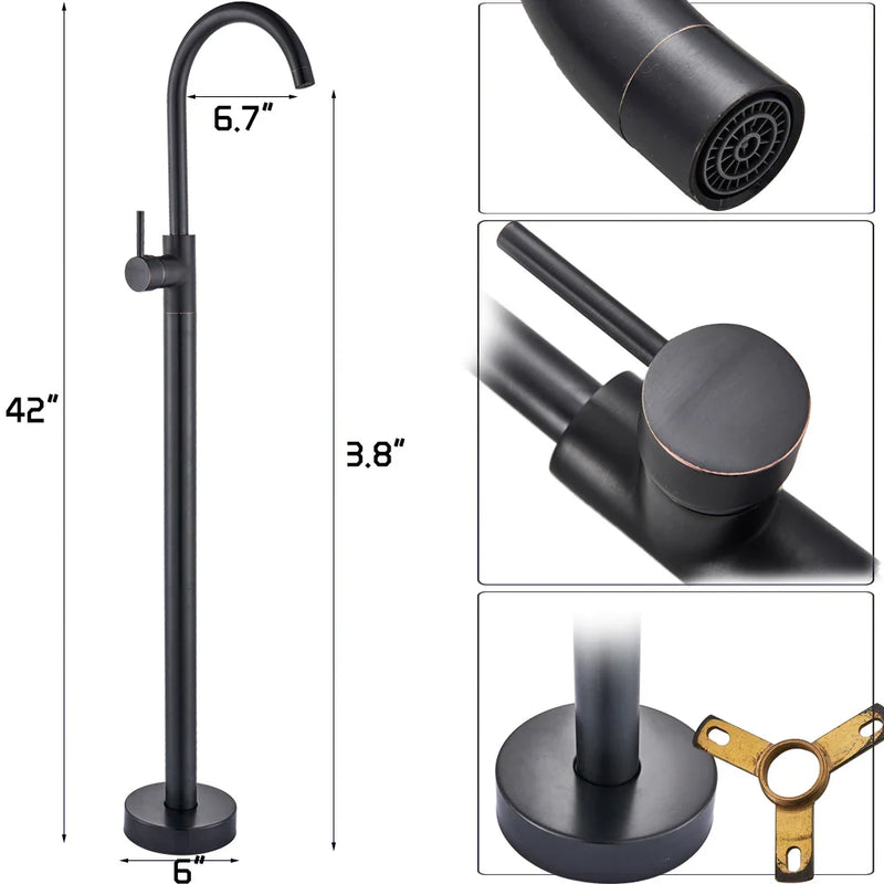 Afralia™ Black Bronze Bath Shower Tub Faucet Floor Mounted Rotate Spout Hot Cold Tap