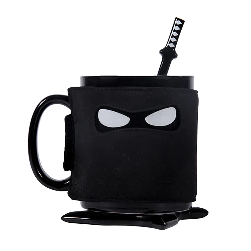 Afralia™ Black Ninja Mug, Unique Ceramic Tea Cup, Creative Novelty Gift