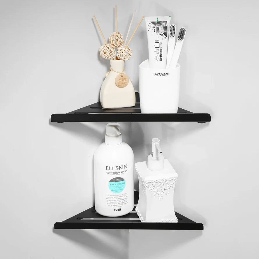 Afralia™ Brushed Gold Stainless Steel Bathroom Triangle Rack for Stylish Shower Storage