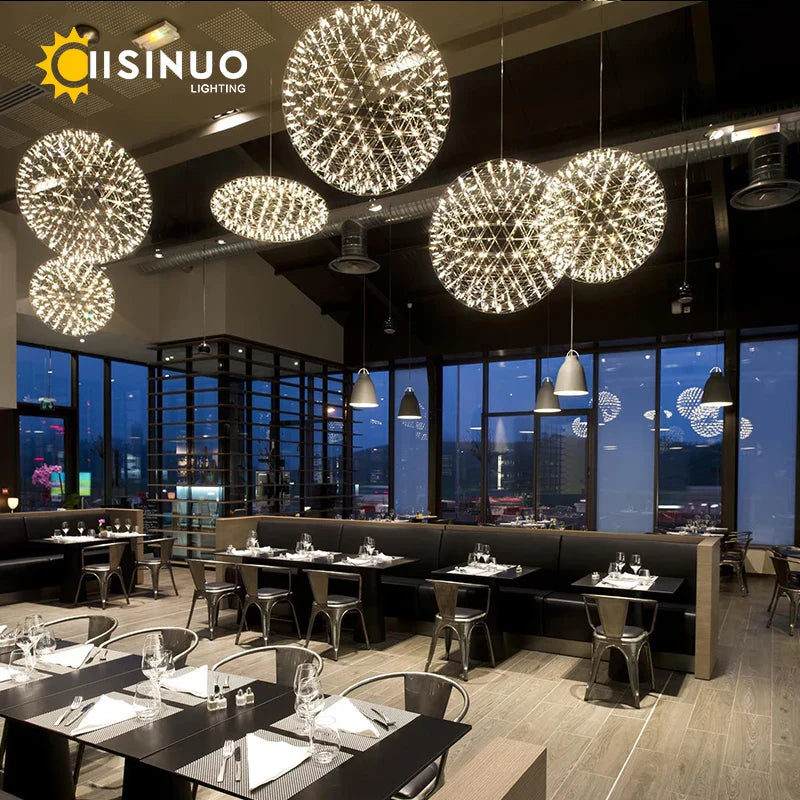 Afralia™ LED Spark Ball Chandelier Fireworks Pendant Light - Modern Luxury Stainless Steel