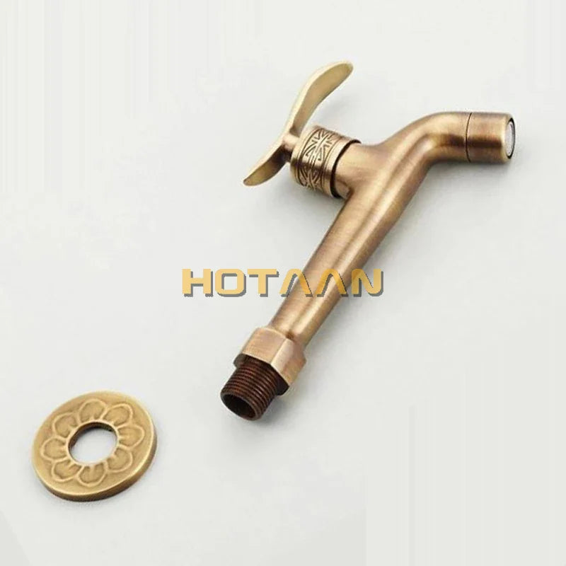 Afralia™ Antique Brass Finish Wall Mount Bibcock Faucet for Bathroom and Washing Machine