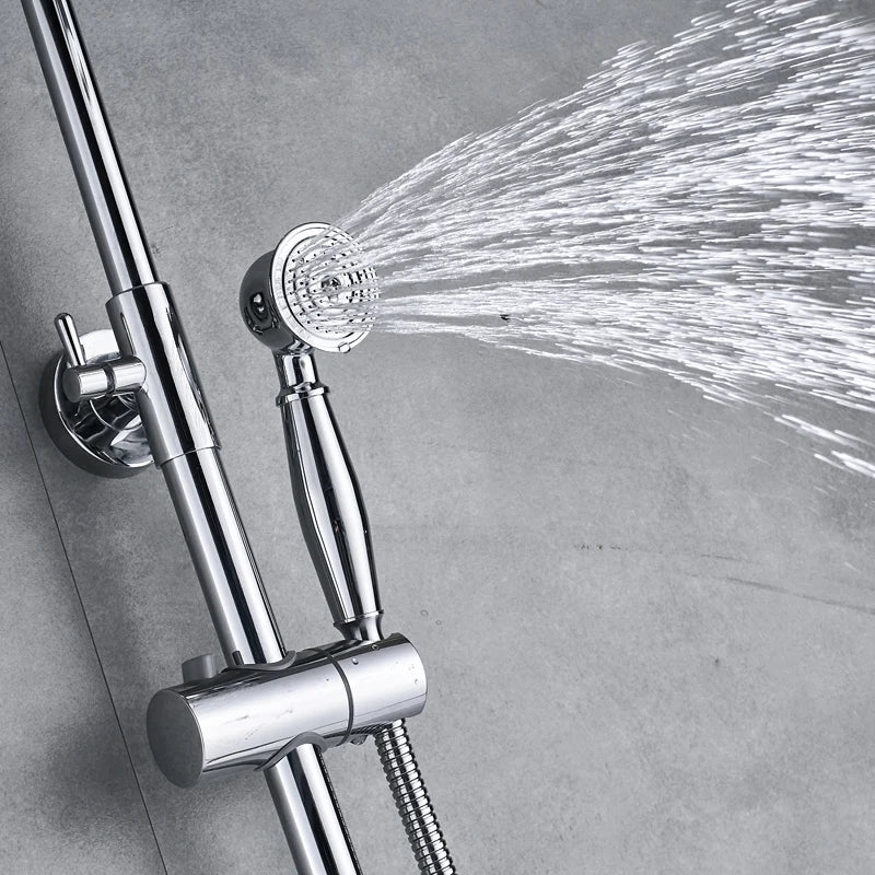 Afralia™ Dual Handle Chrome Brass Shower Mixer System with 8" Rainfall Shower Head