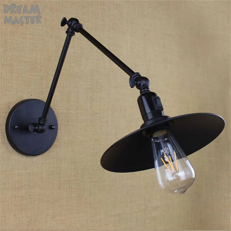 Afralia™ Industrial Swing Arm Wall Lamp Black Switch On Off Sconces Iron