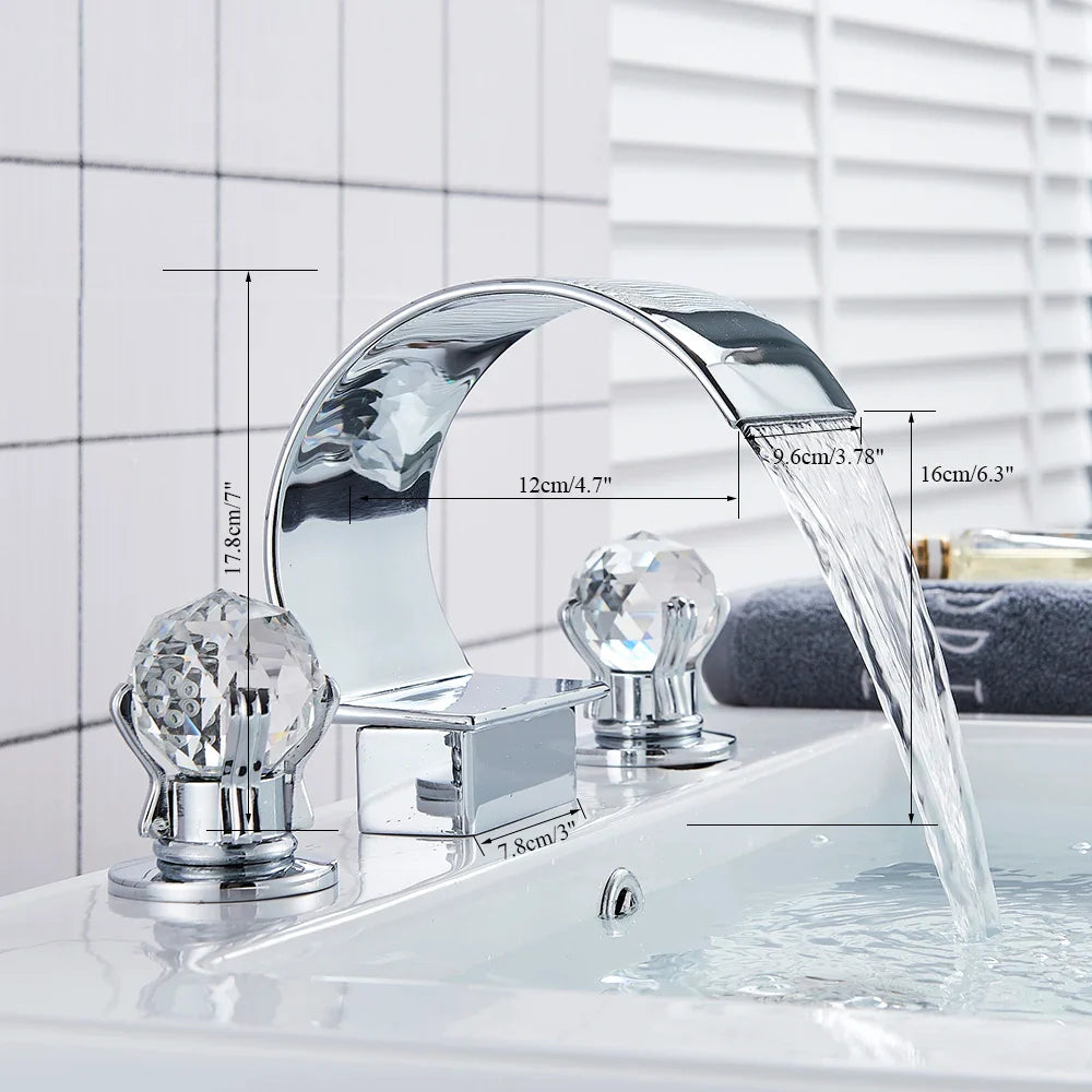 Afralia™ Crystal Waterfall Basin Faucet with Wide Spout for Bath Sink - Hot and Cold