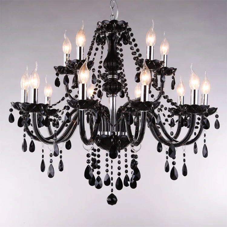 Afralia™ Luxury Black Crystal Chandelier Candle Lamp for Living Room Bedroom