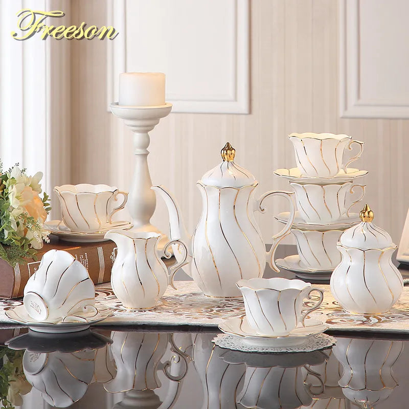 Afralia™ European Bone China Coffee Set with Gold Inlay, Porcelain Tea Set & Coffeeware