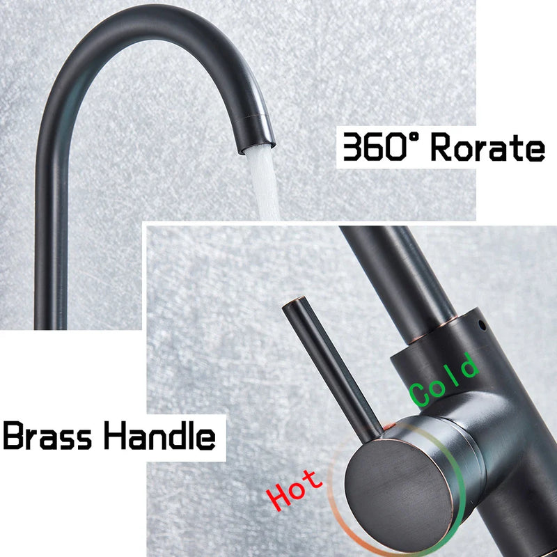 Afralia™ Black Bronze Bath Shower Tub Faucet Floor Mounted Rotate Spout Hot Cold Tap