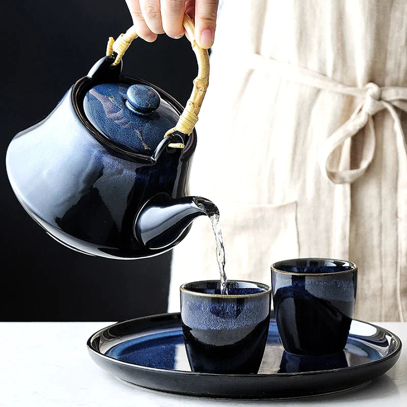 Afralia™ Blue Ceramic Tea Kettle Set - Porcelain Teaware Set