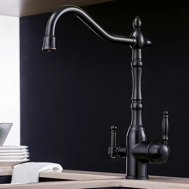 Afralia™ Gold Kitchen Faucet with 360 Rotation, Cold/Hot Mixer Tap & Water Purification