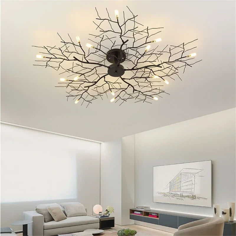 Afralia™ LED Branch Iron Ceiling Lamp for Bedroom & Living Room Decor