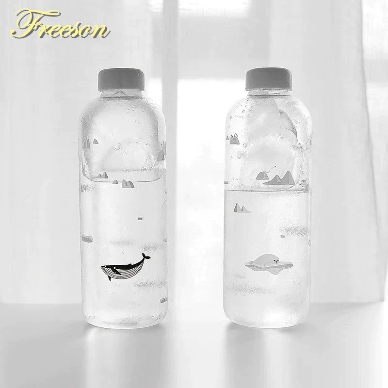 Afralia™ Seal Whale Glass Water Bottle with Sleeve: Creative Sport Camping Drinkware.