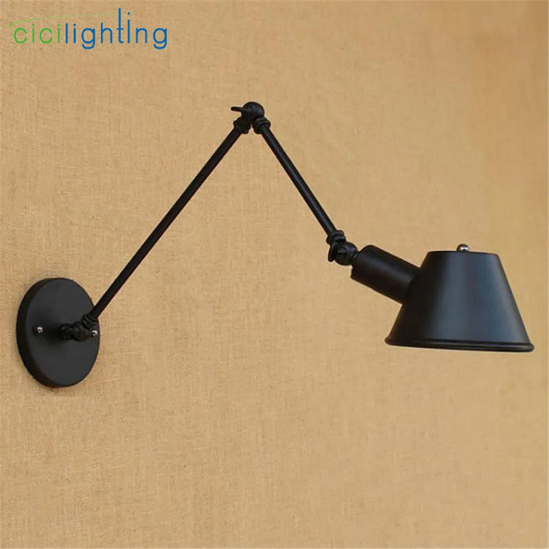 Afralia™ Antique Metal Shade Double Swing Arms Wall Lights for Home Office Study