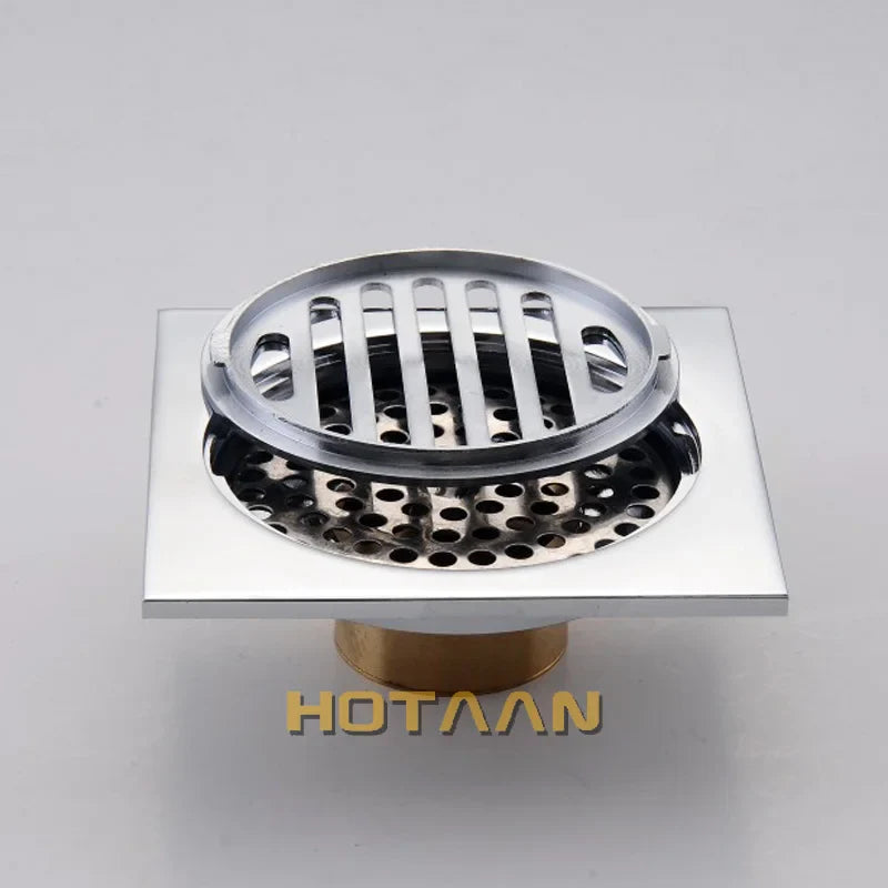 Afralia™ Chrome Plated Square Brass Bathroom Floor Drain Grate - 100mm*100mm