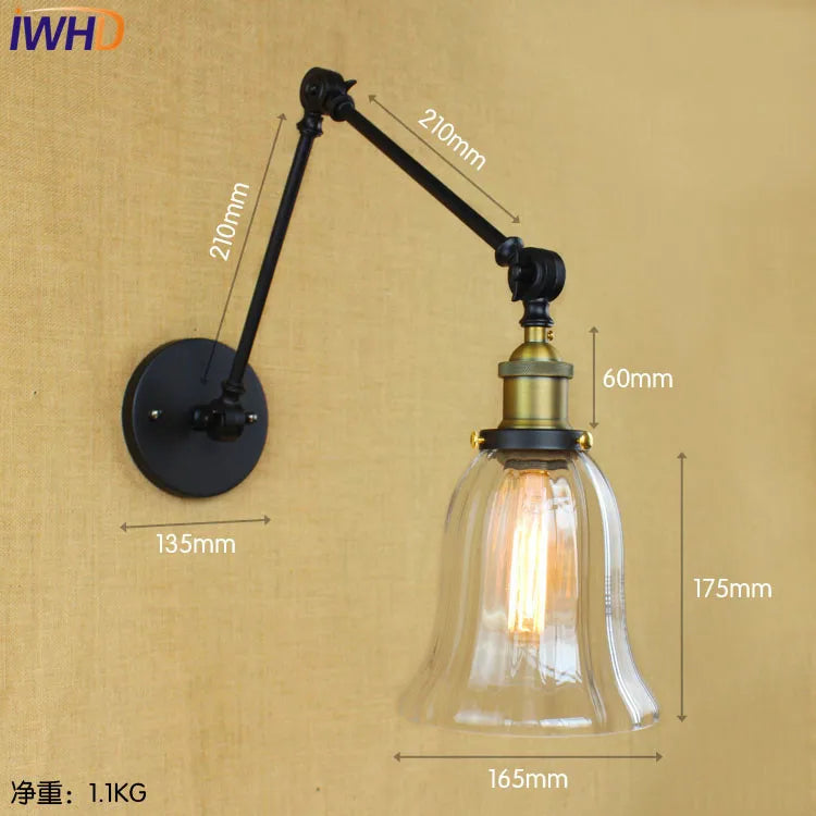 Afralia™ Glass Swing Arm Wall Lamp Sconce for Retro Vintage Industrial Style