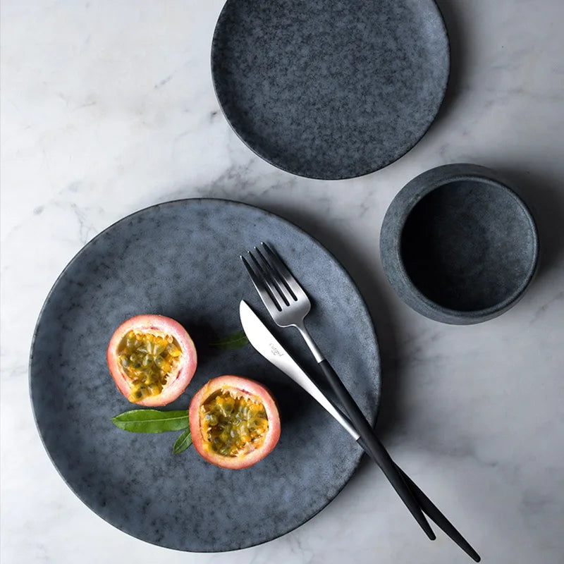 Afralia™ Marble Grey Ceramic Round Dinner Plate - SEO Optimised