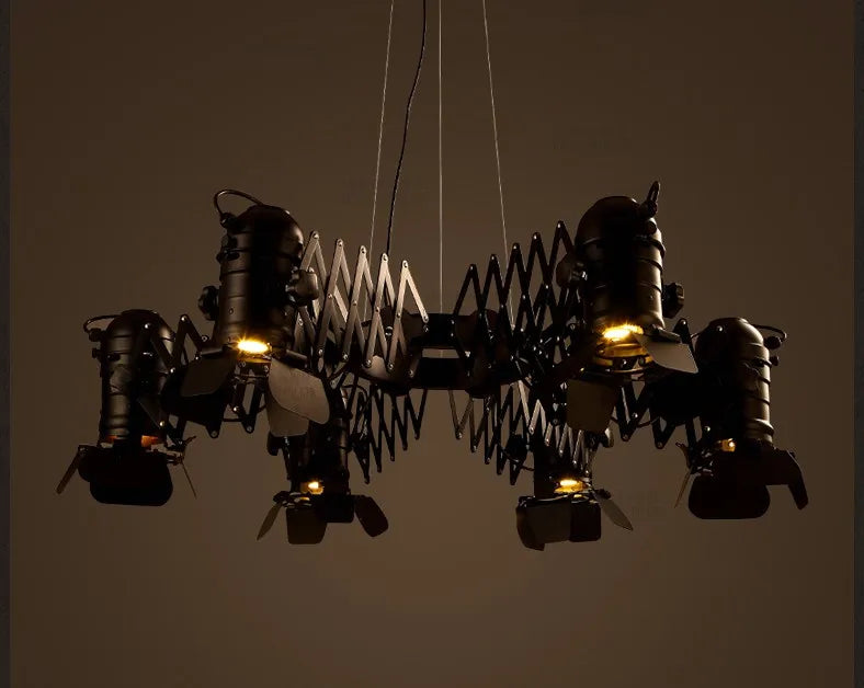Afralia™ Vintage Loft Industrial Chandelier with Telescopic Spotlights